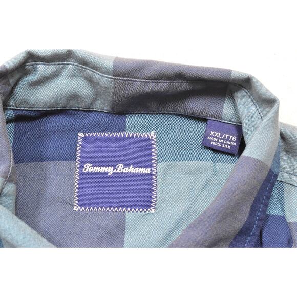 Tommy Bahama Men's Big & Tall 100% Silk Blue Plaid Button Down Shirt Size XXL - Picture 7 of 8